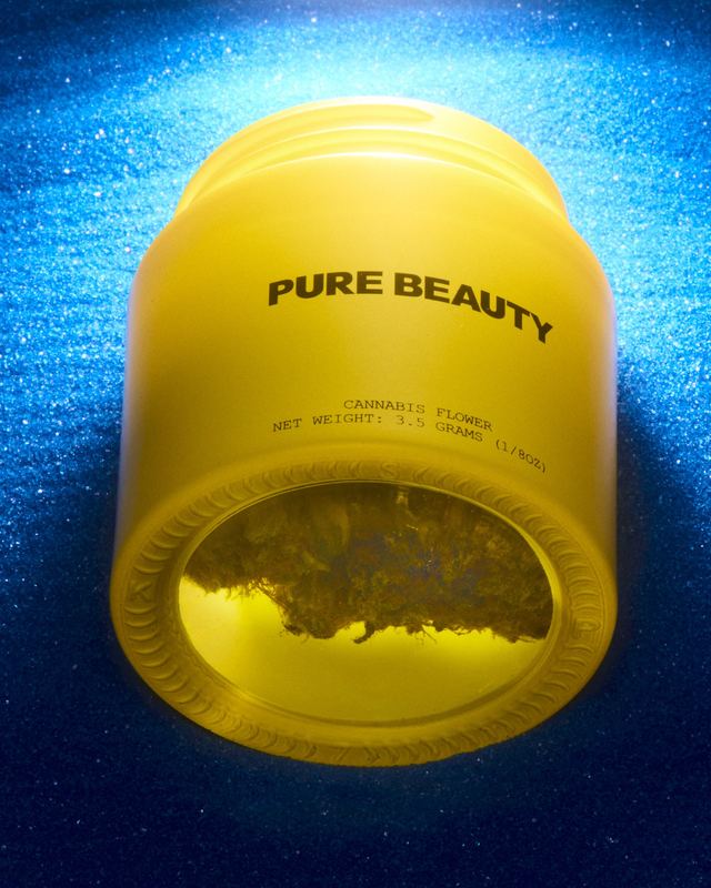 Yellow jar on blue, close up, Pure Beauty by David Spector